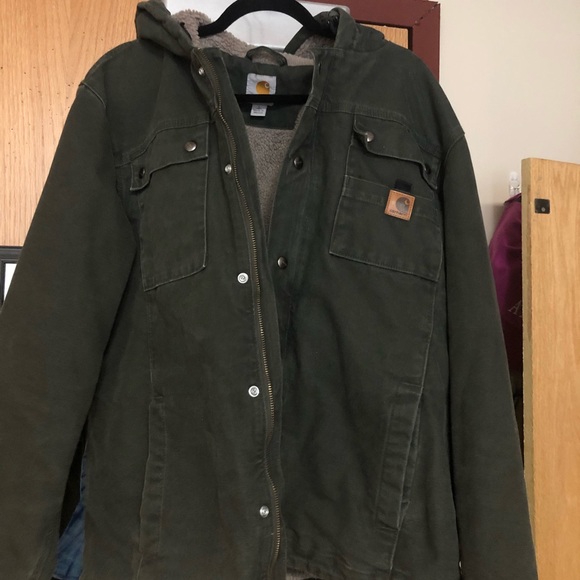 Carhartt olive green sherpa lined jacket size L - Picture 1 of 3